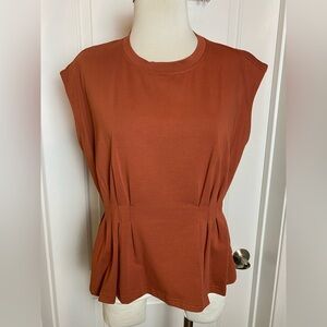 New Fashion Clothing Rust Peplum Top Cap Sleeve Large NWT